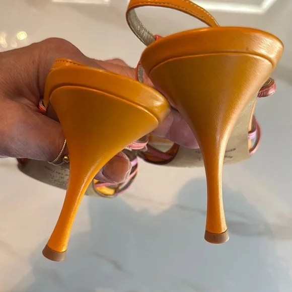 NEW Banana Republic Orange and Pink Sandals with Cross-Straps 4” heel Leather 🤩😍 - Picture 5 of 7